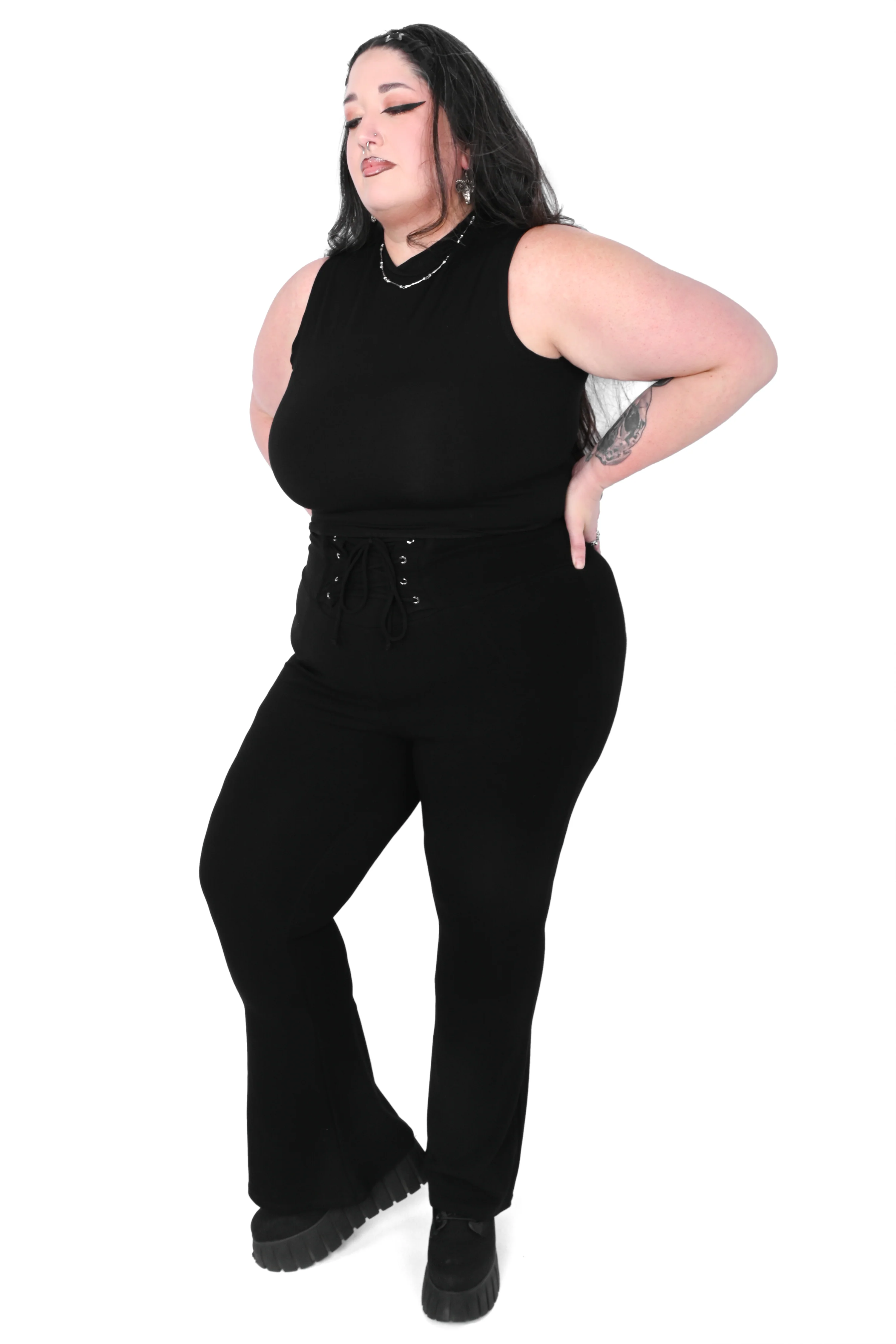 Flared Lace Up Leggings - Image 3
