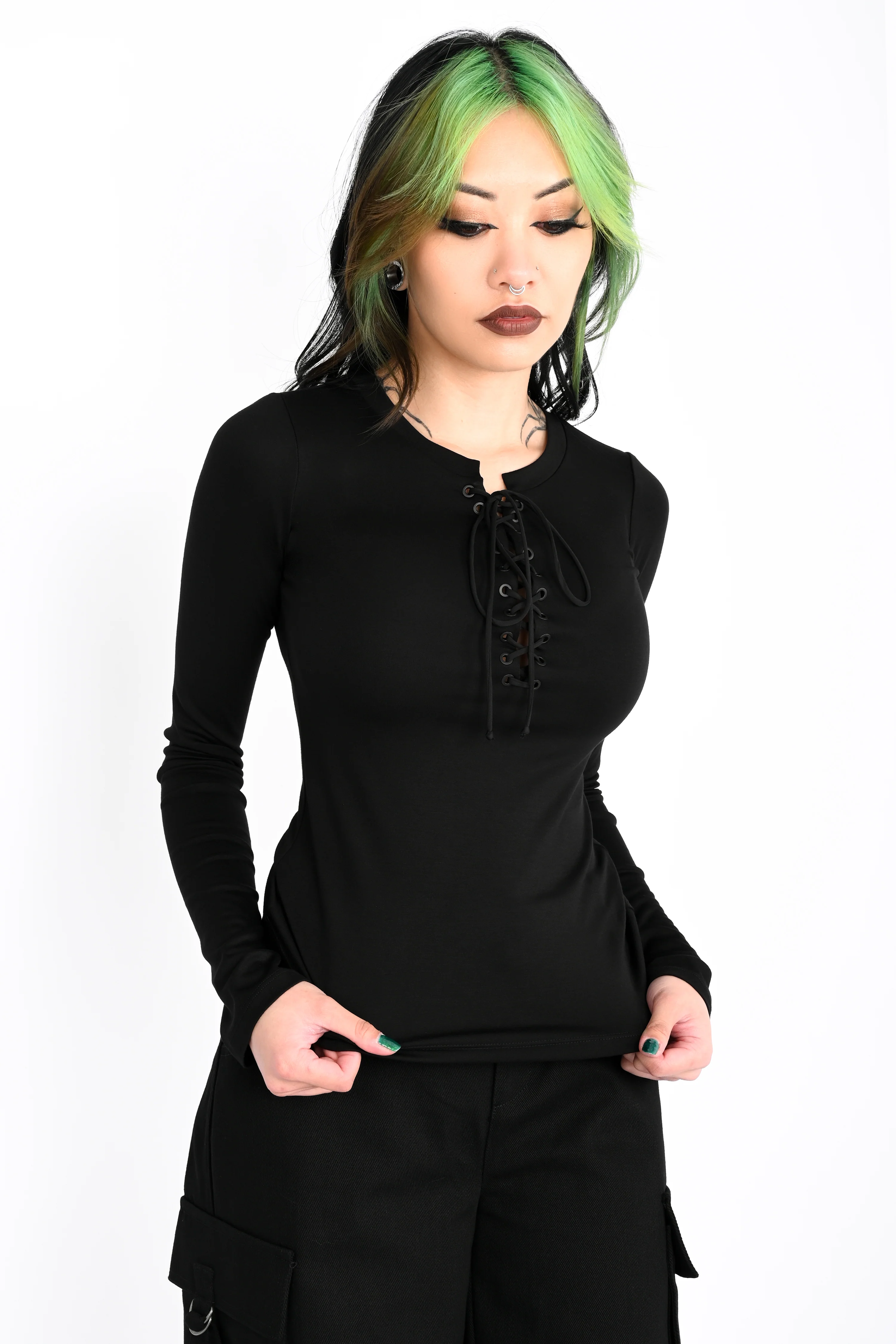 Lace Up Long Sleeve Top - Image 2