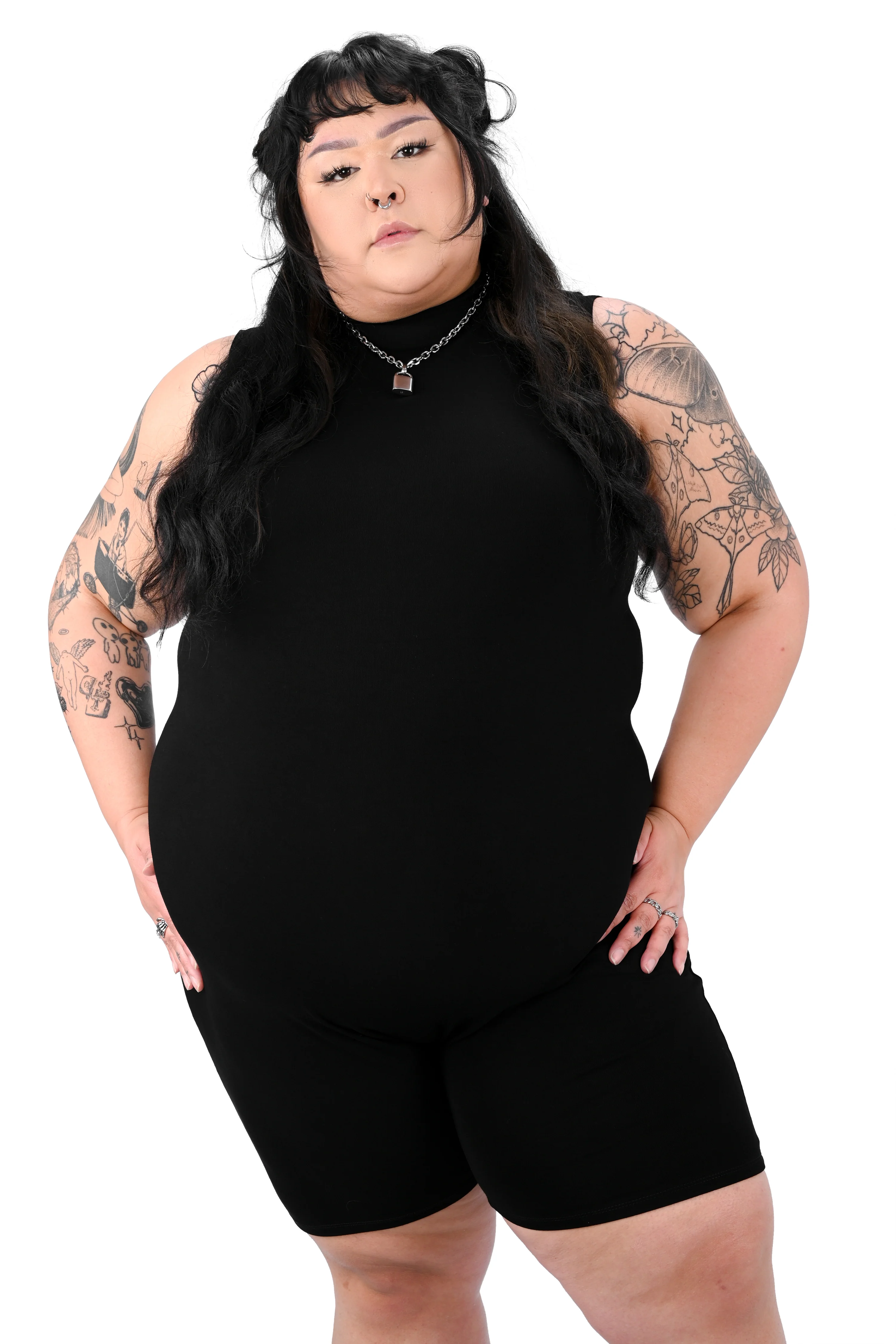 High Neck Biker Short Romper - Image 3