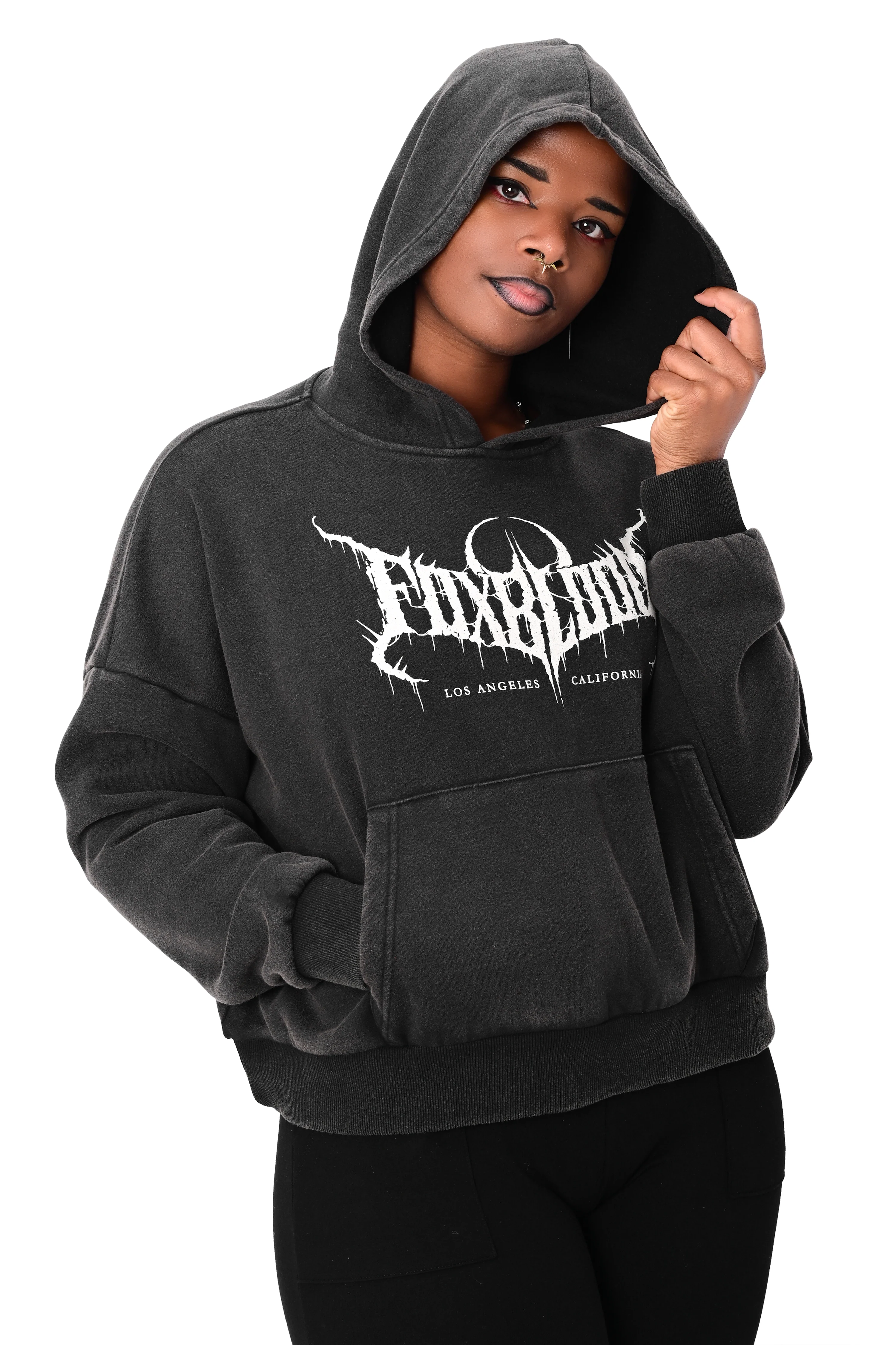 Oversized FOXBLOOD Crop Hoodie - Vintage Black - Image 4