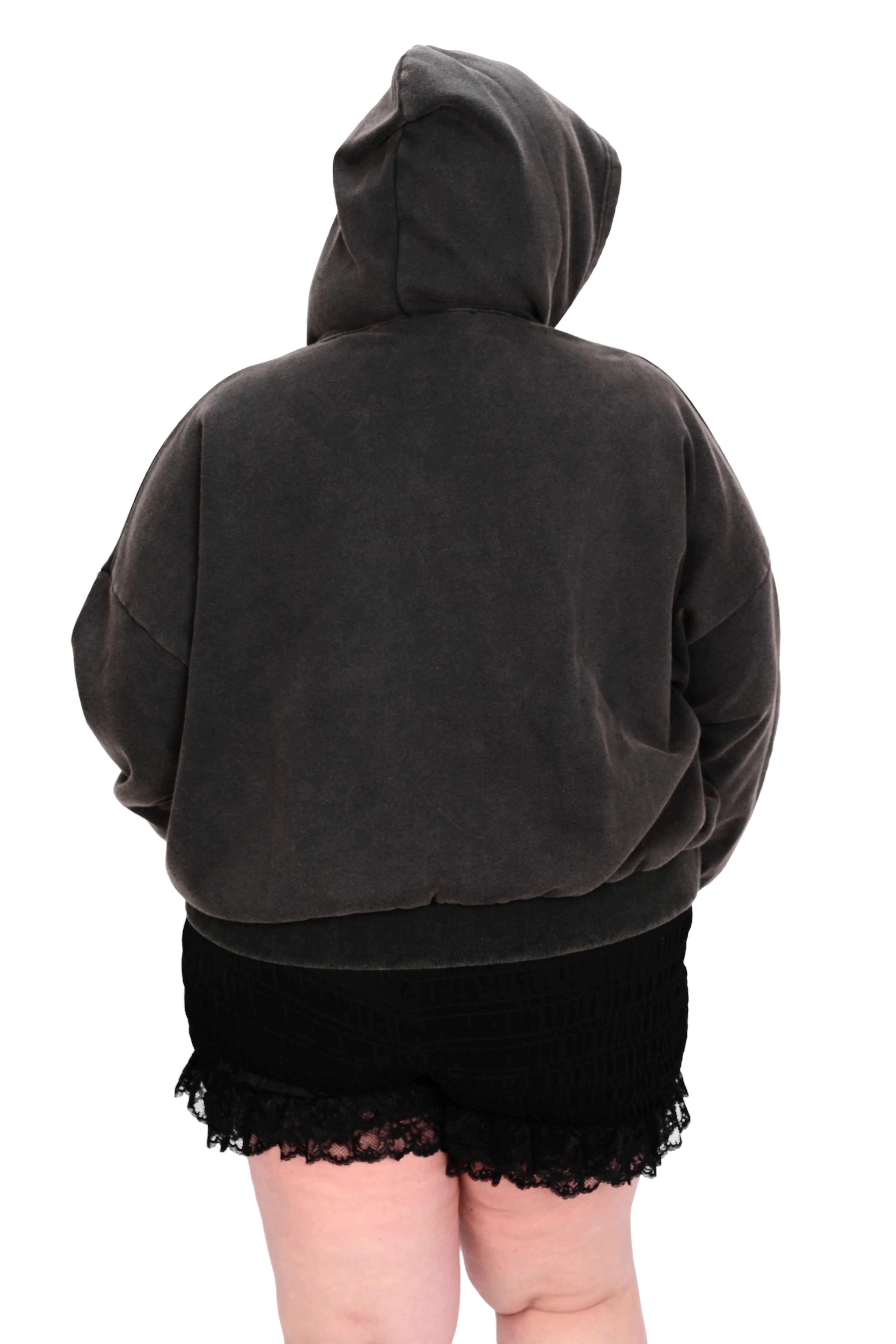 Oversized FOXBLOOD Crop Hoodie - Vintage Black - Image 6