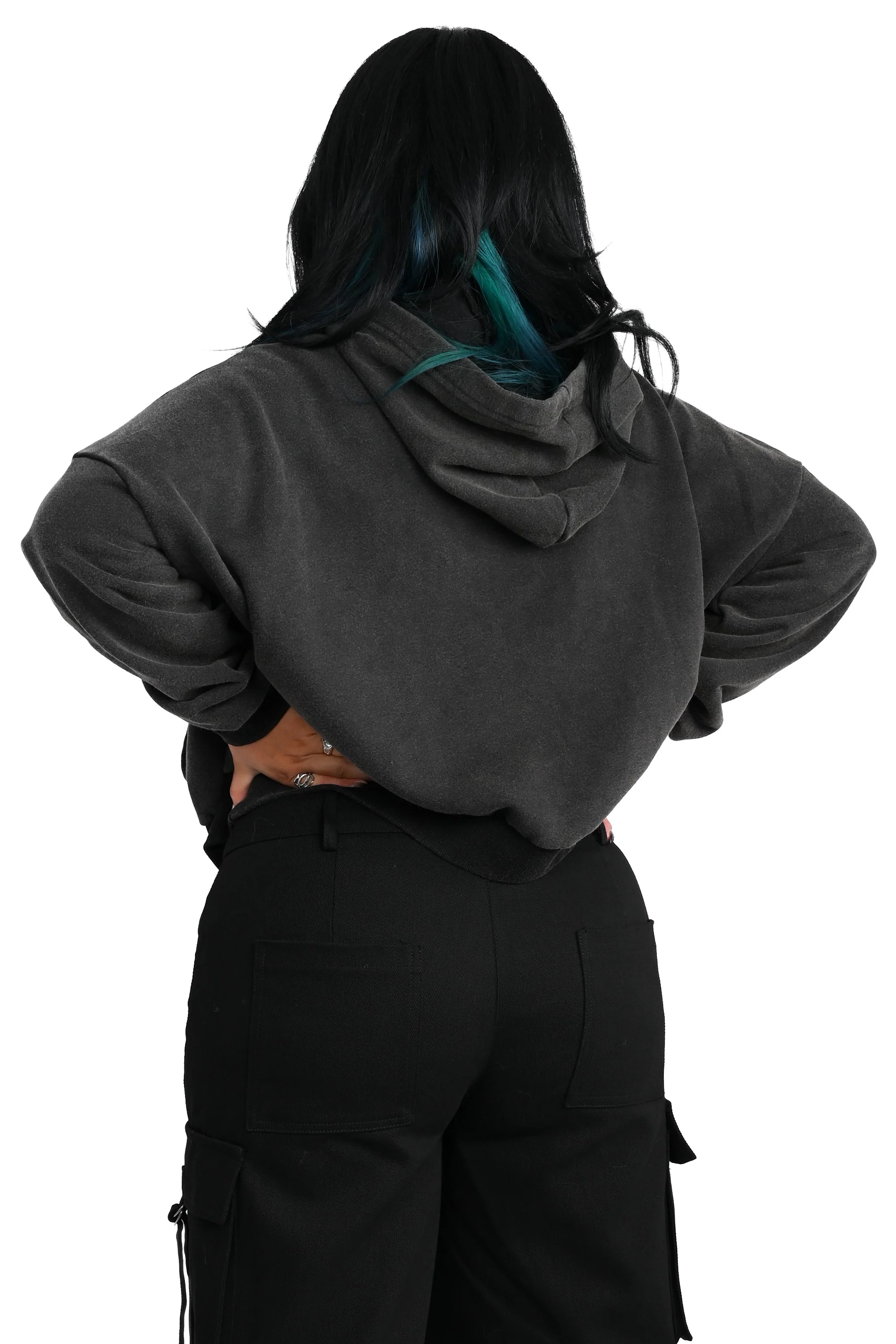 Oversized FOXBLOOD Crop Hoodie - Vintage Black - Image 7