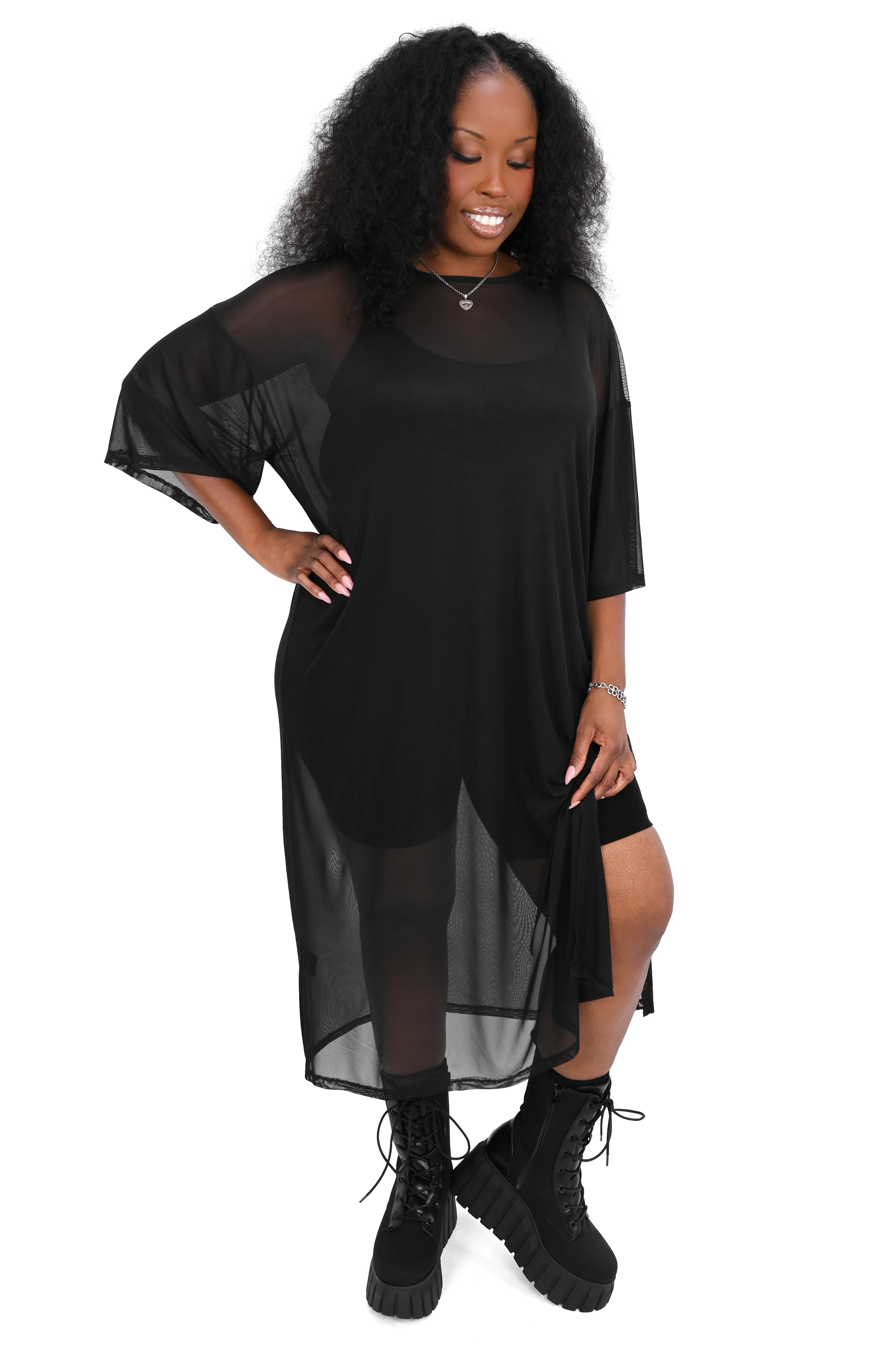 Oversized Mesh T-Shirt Dress - Image 4